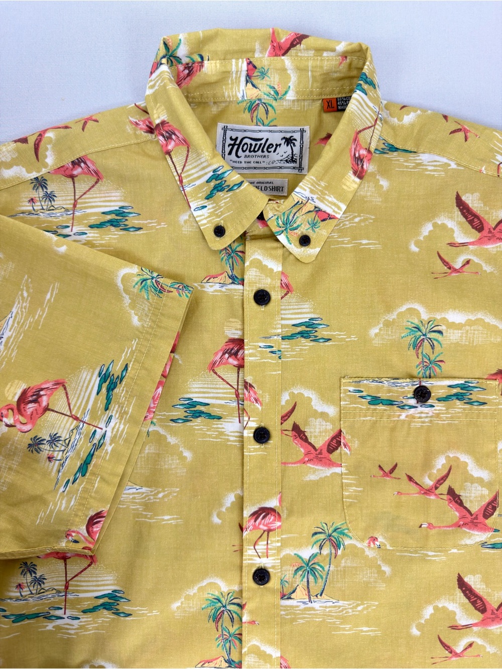 Howler Brothers Mansfield Shirt Men’s XL Yellow Flamingo Button Front - Picture 6 of 9